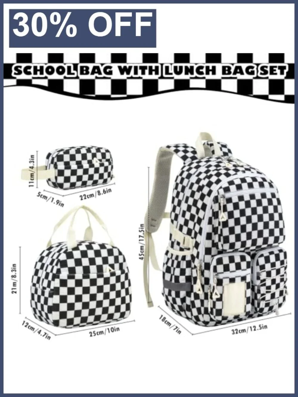 Corduroy Kids Backpack Set with Lunch Bag and Pencil Pouch